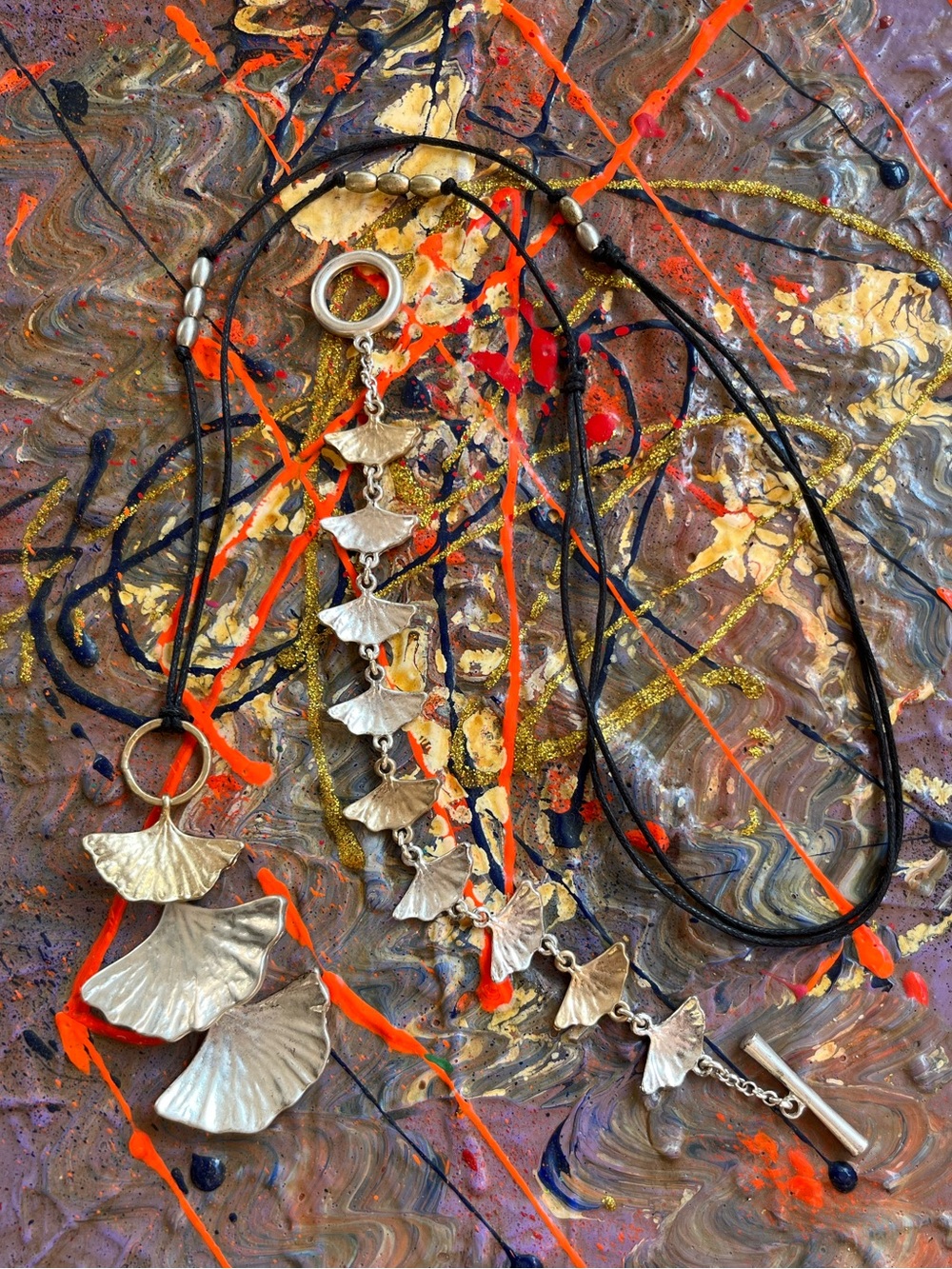 Vintage Designer Ginko Leaf Costume Jewelry Necklace Bracelet Set